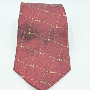 JOS A BANK Corporate Collection Tie 100% Silk  58" x 4 w Burgundy w geometric